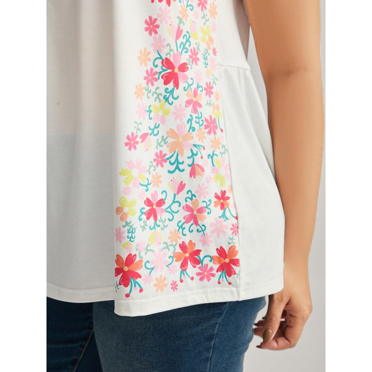 Plus Size Stretchy Floral Neck Flowy Tank Top Women Opticwhite Gathered Round Neck Everyday-Elegant Tank Tops Camis BloomChic 28/5X Product Image