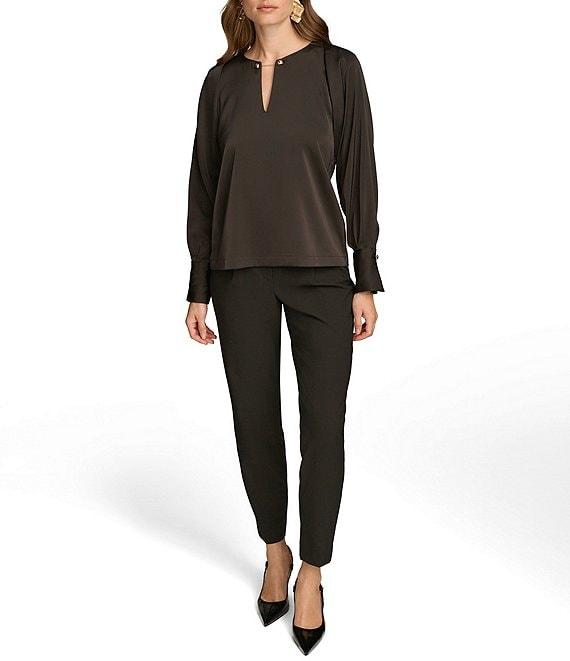 Donna Karan Chain Hardware Split-V Neck Long Sleeve Blouse Product Image