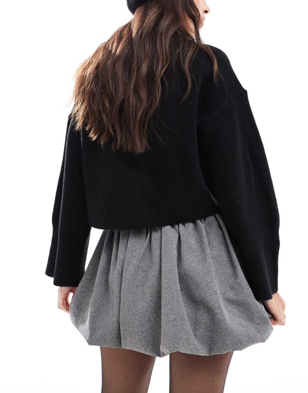 ASOS DESIGN bubble hem mini skirt with contrast waistband in gray Product Image