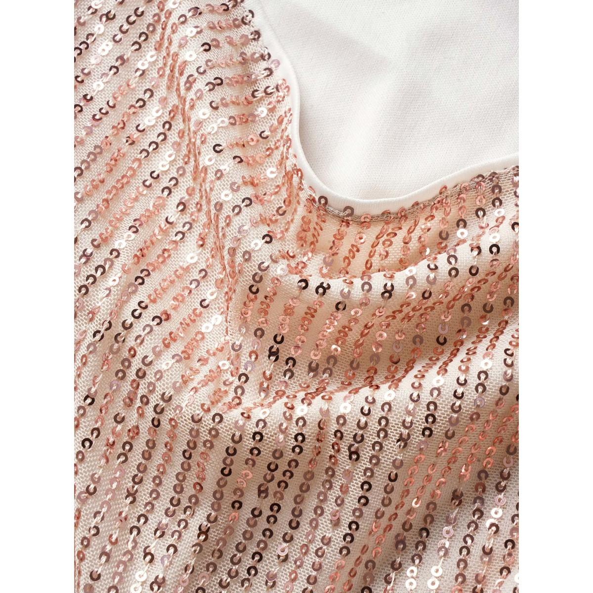 Plus Size Champagne Solid Sequin Cowl Neck Sleeveless Blouse Women Cocktail Sleeveless Cowl Neck Party Blouses BloomChic 28/5X Product Image