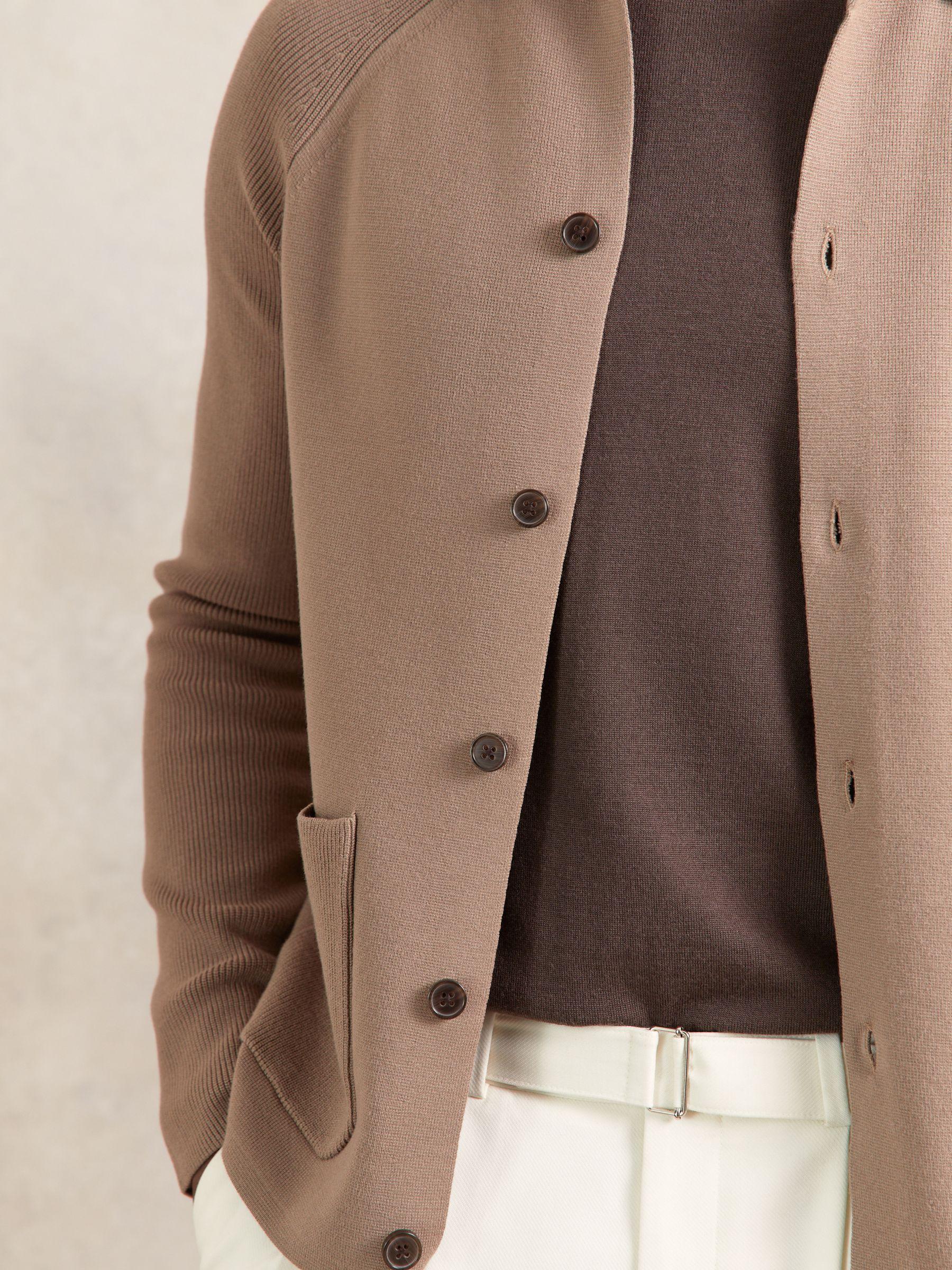 Button-Through Ribbed-Sleeve Shirt in Camel Brown Product Image