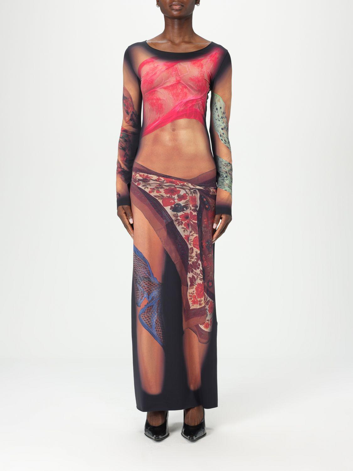 MARINE SERRE Multicolor Long Dress With All-over Graphic Print In Tech Fabric Woman In Beige Product Image