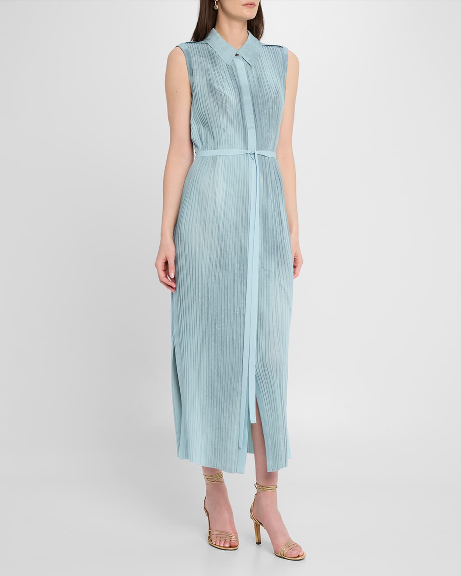 Pleated Georgette Sleeveless Shirtdress Product Image