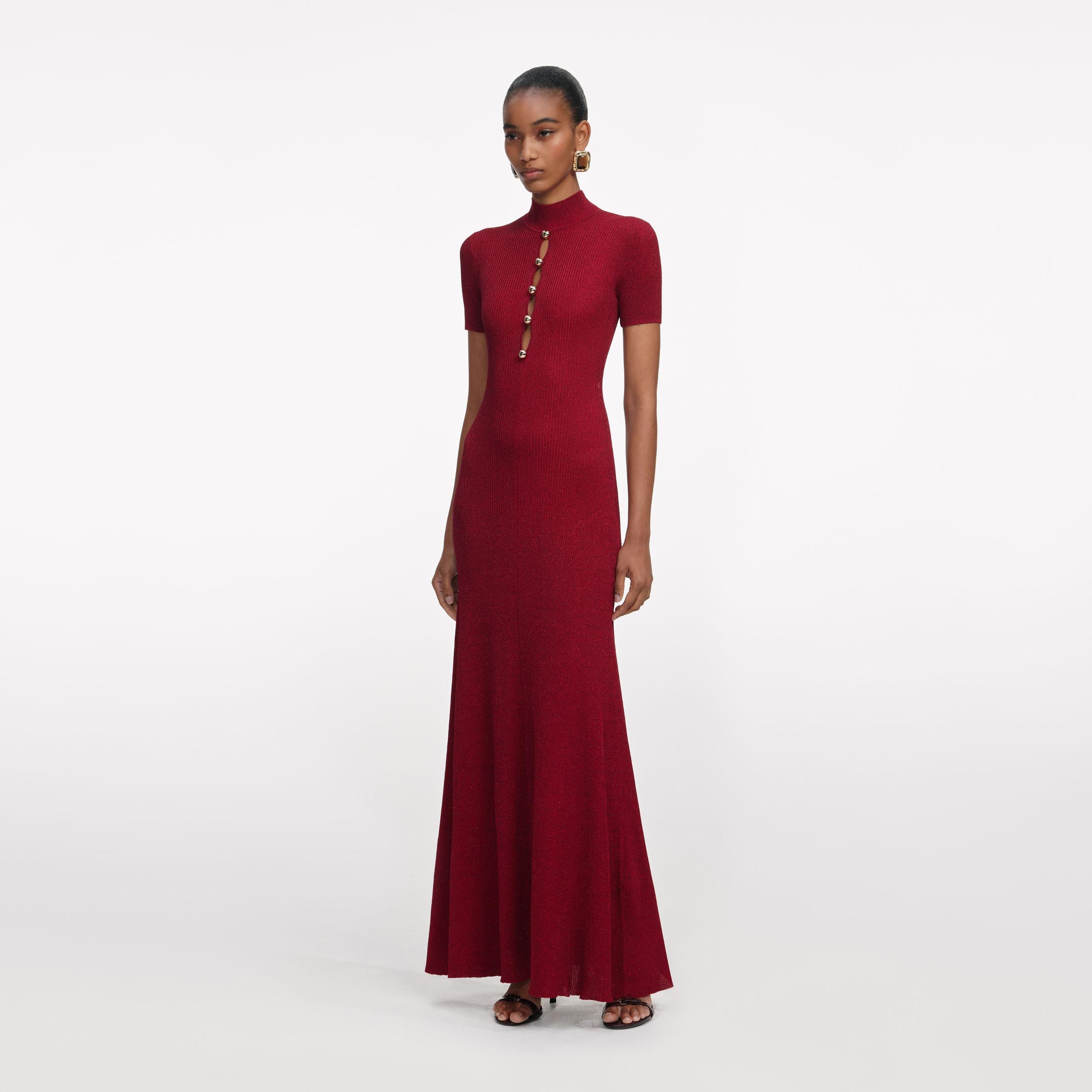 Red Lurex Knit Maxi Dress Product Image