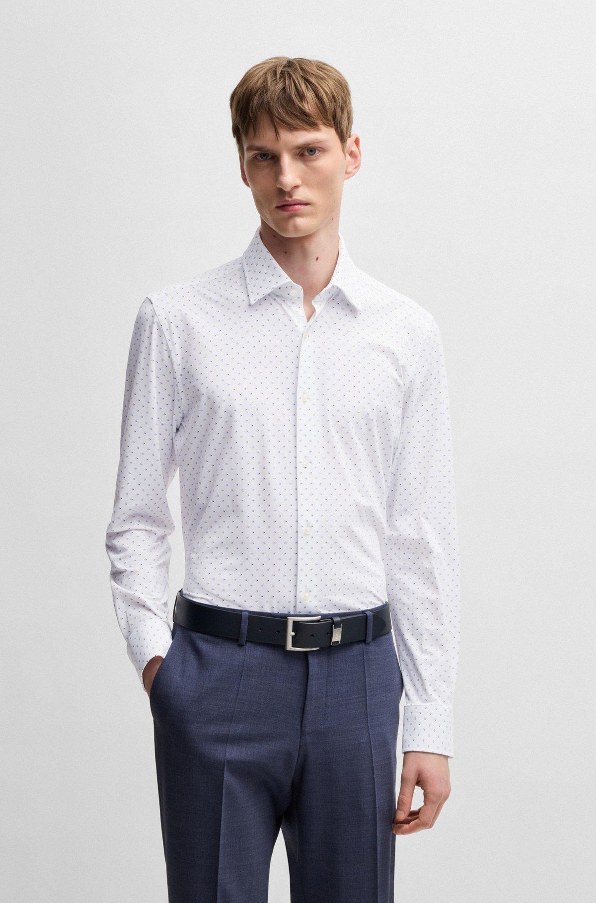 Slim-fit shirt in geometric-print performance-stretch fabric Product Image