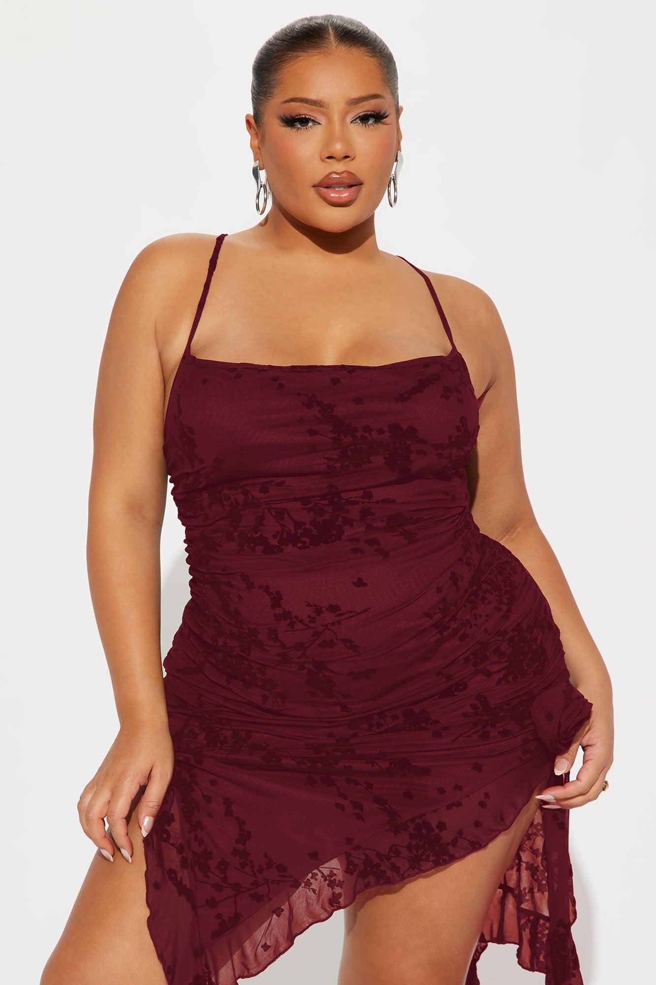 Blossom Bliss Mesh Midi Dress - Burgundy Product Image