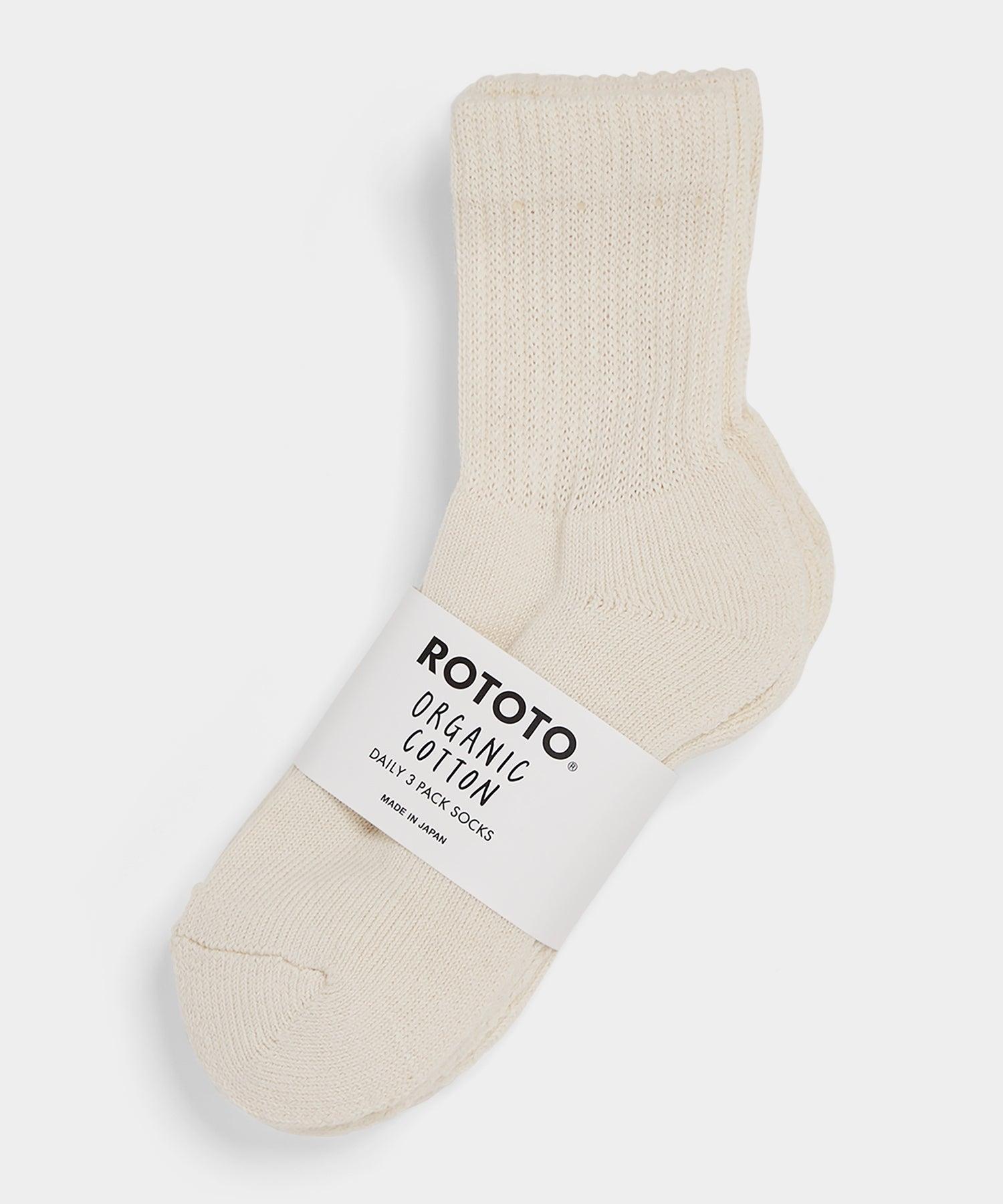 RoToTo Organic Daily 3 Pack Mini Crew Socks in Ecru Product Image