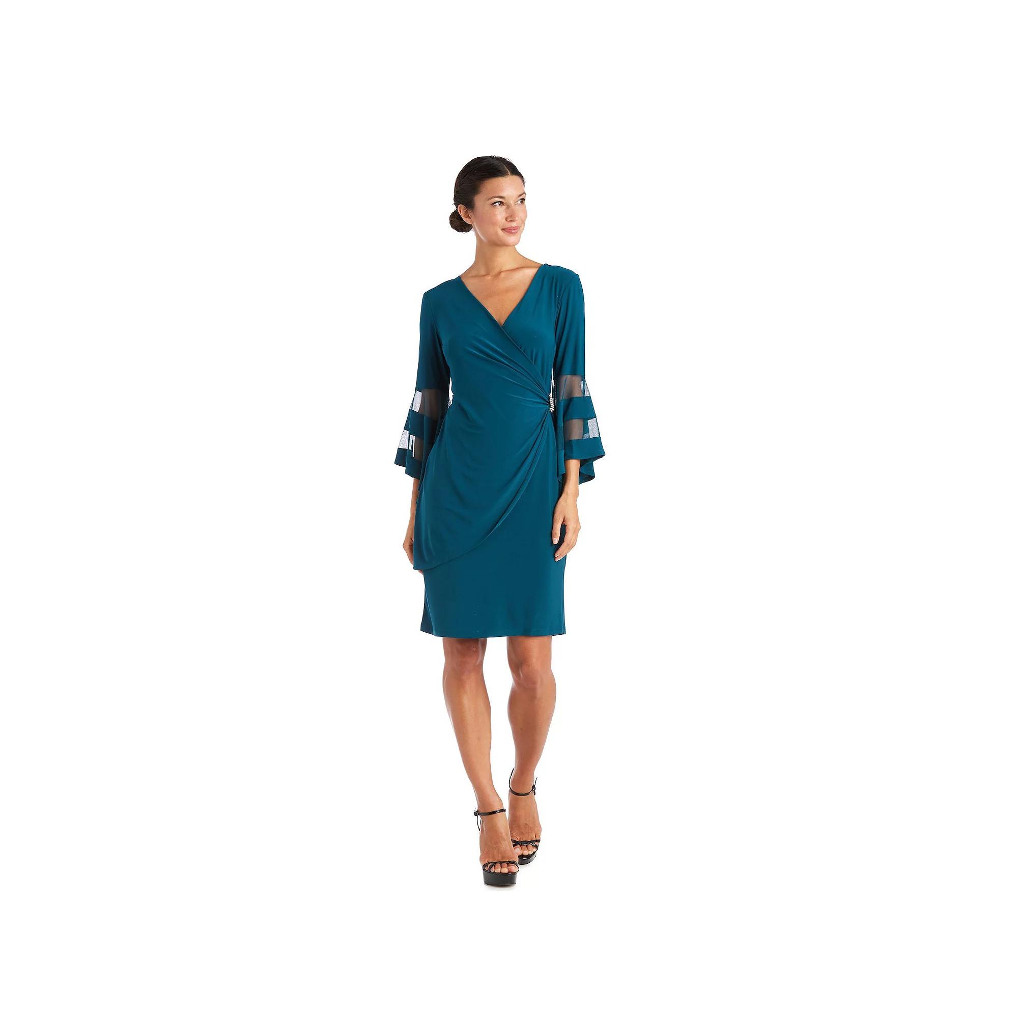 Petite R&M Richards Sheer Trim Angel Sleeve Wrap Dress, Women's,  Product Image