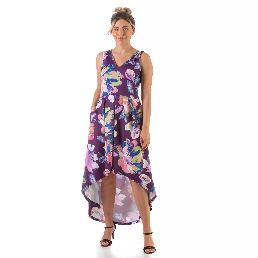Women's 24Seven Comfort Apparel High-Low Floral Maxi Dress, Size: Small, Purple Pink Team Product Image