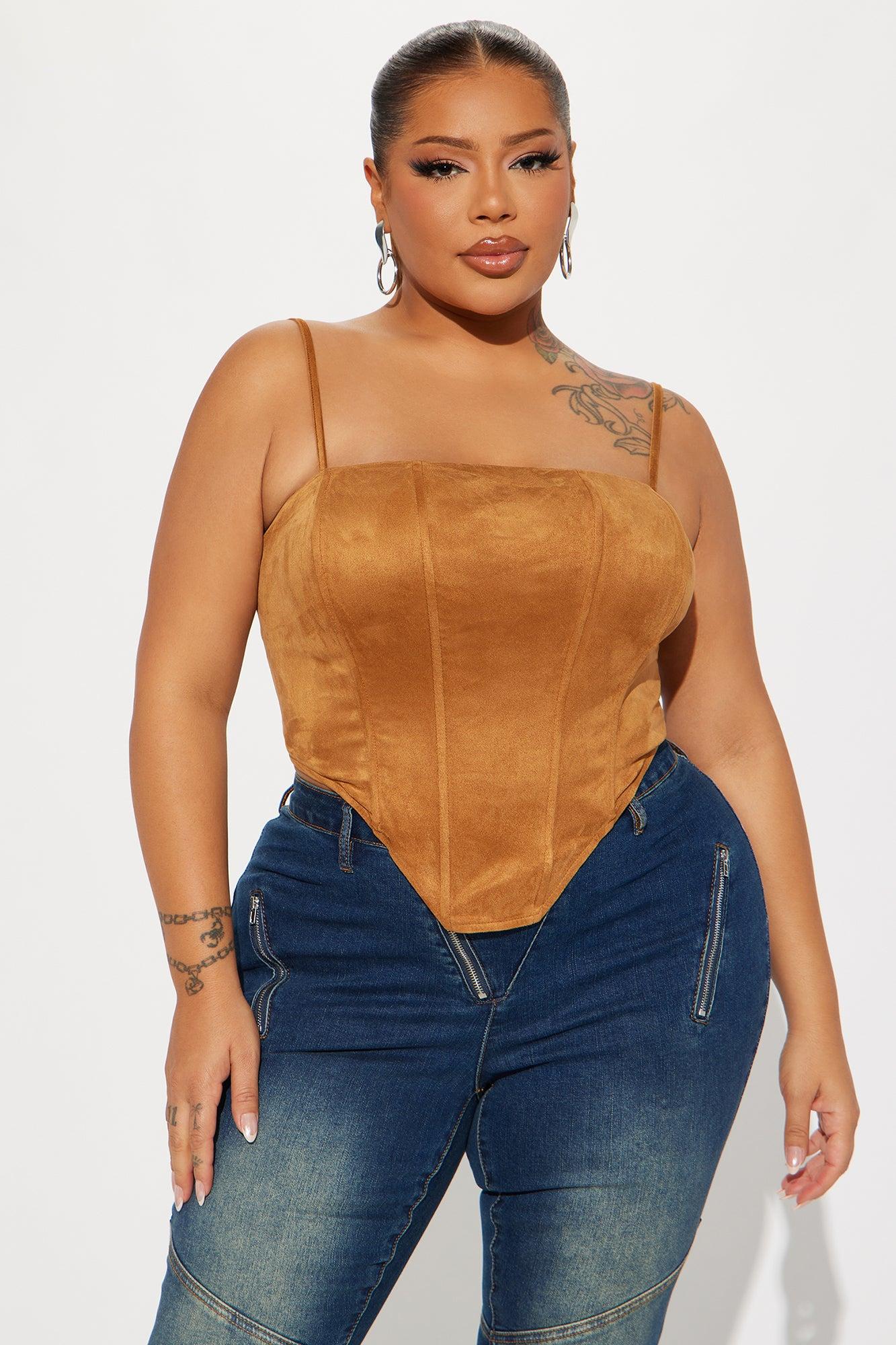 Howdy Faux Suede Corset Top - Camel Product Image