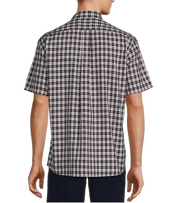 Roundtree & Yorke Short Sleeve Small Plaid Oxford Sport Shirt Product Image
