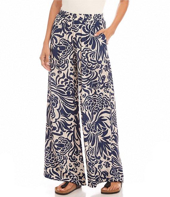 Karen Kane Crepe Paisley Printed High Rise Wide Leg Pull-On Pants Product Image