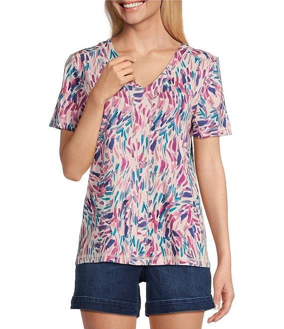 Westbound Dancing Daubs Print Short Sleeve V-Neck Top Product Image