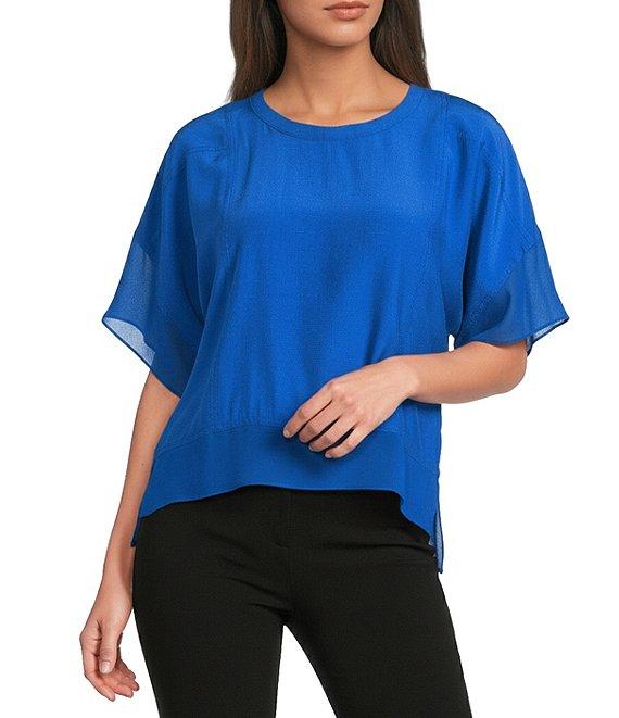 DKNY by Donna Karan Mixed Media Crew Neck Dolman Short Sleeve Top Product Image