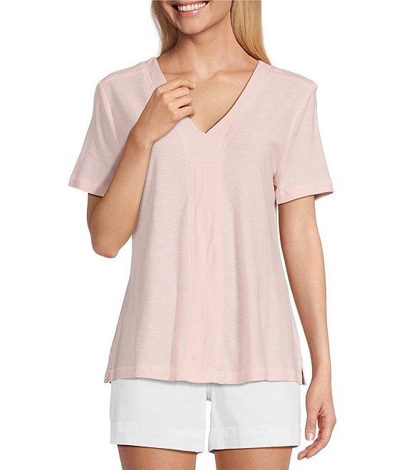 Westbound Petite Size Short Sleeve V-Neck Top Product Image