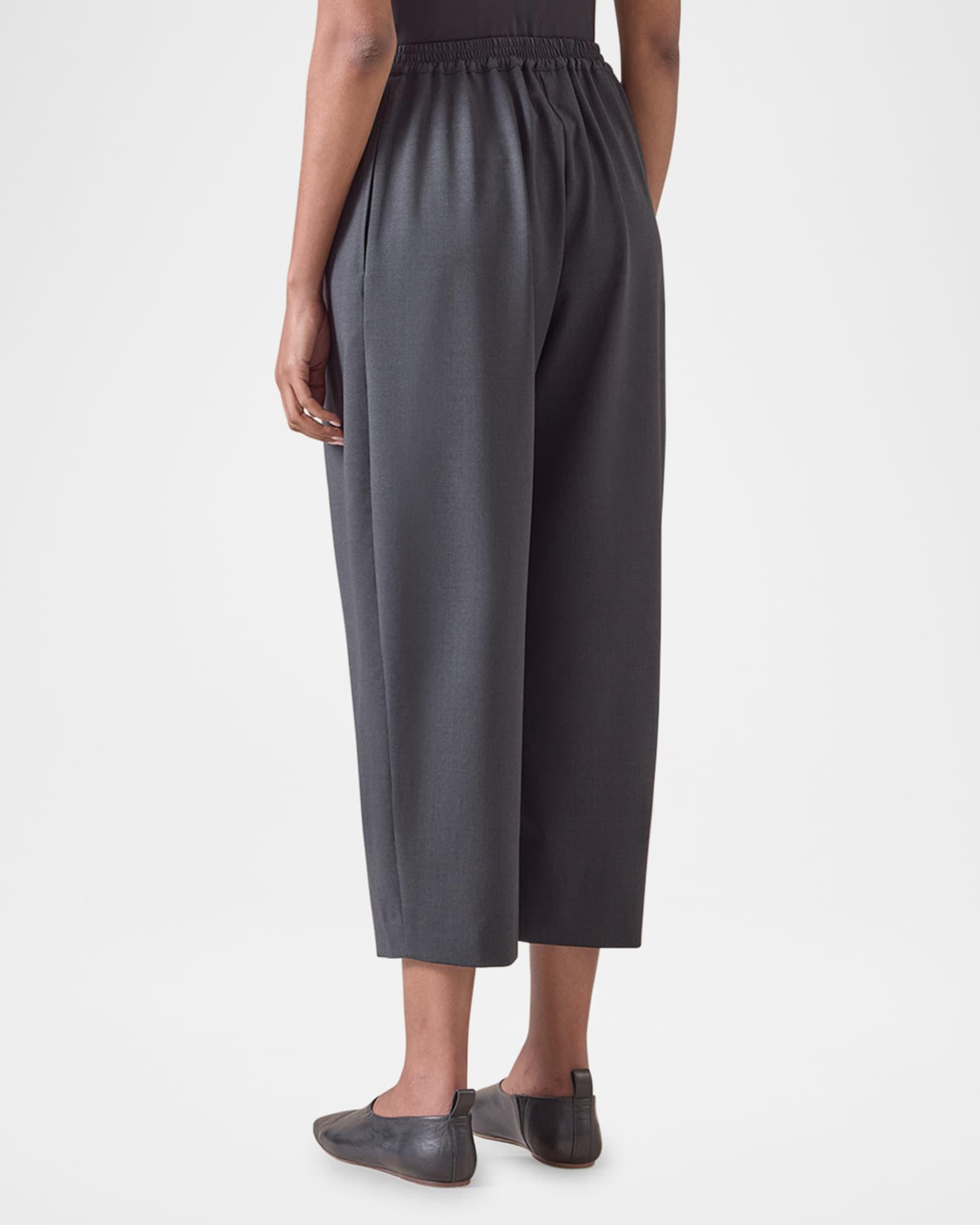 Pleated Stretch Wool Straight-Leg Crop Trousers Product Image