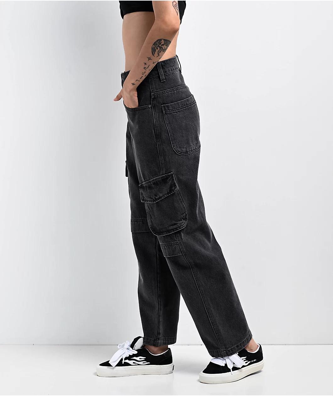 Empyre Loiter Slouchy Black Wash Cargo Denim Jeans Product Image