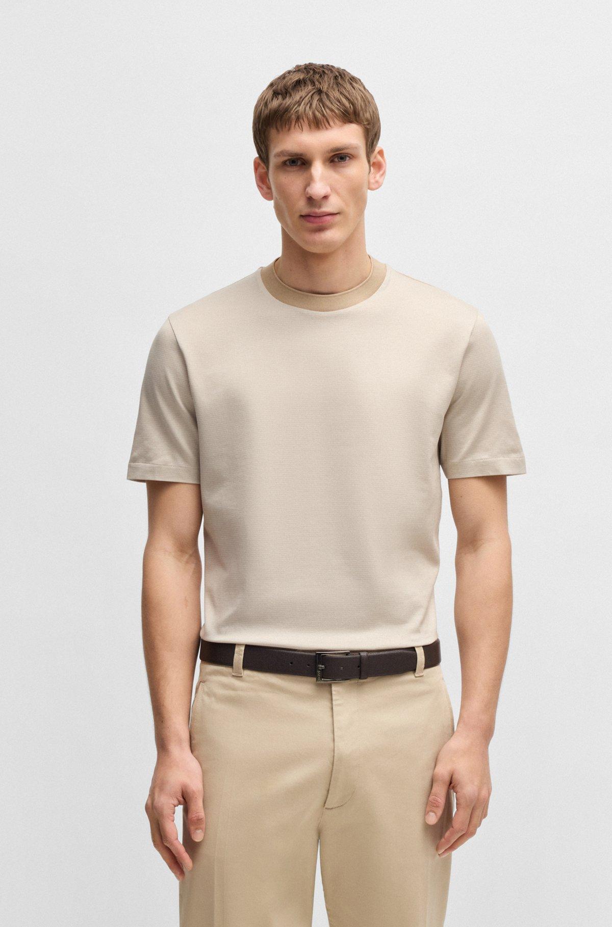 BOSS - Mercerized-cotton T-shirt with micro pattern - Light Beige Product Image