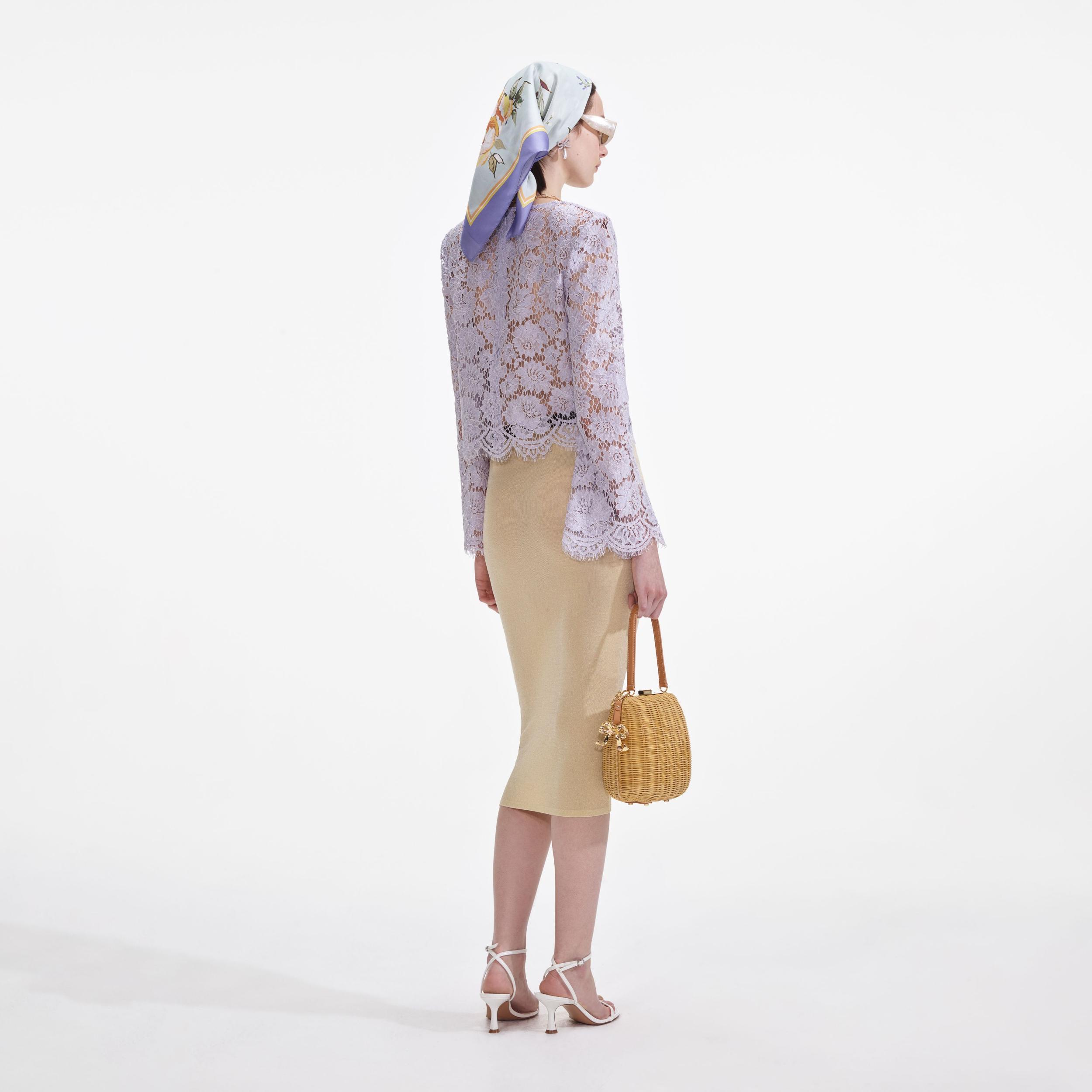 Yellow Viscose Knit Midi Skirt Product Image