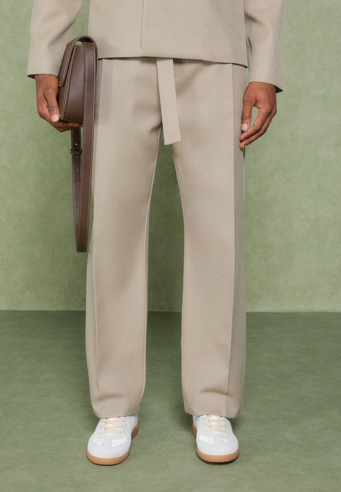Louis - Relaxed Fit Belted Tailored Trousers - Beige Male Product Image