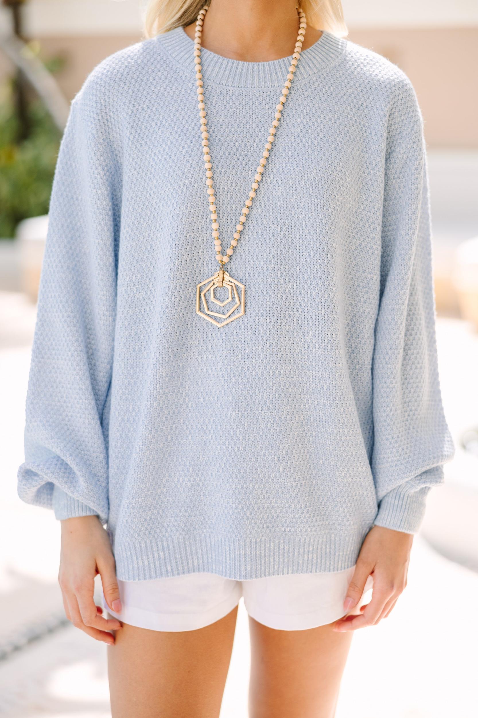 The Slouchy Light Blue Bubble Sleeve Sweater Female Product Image
