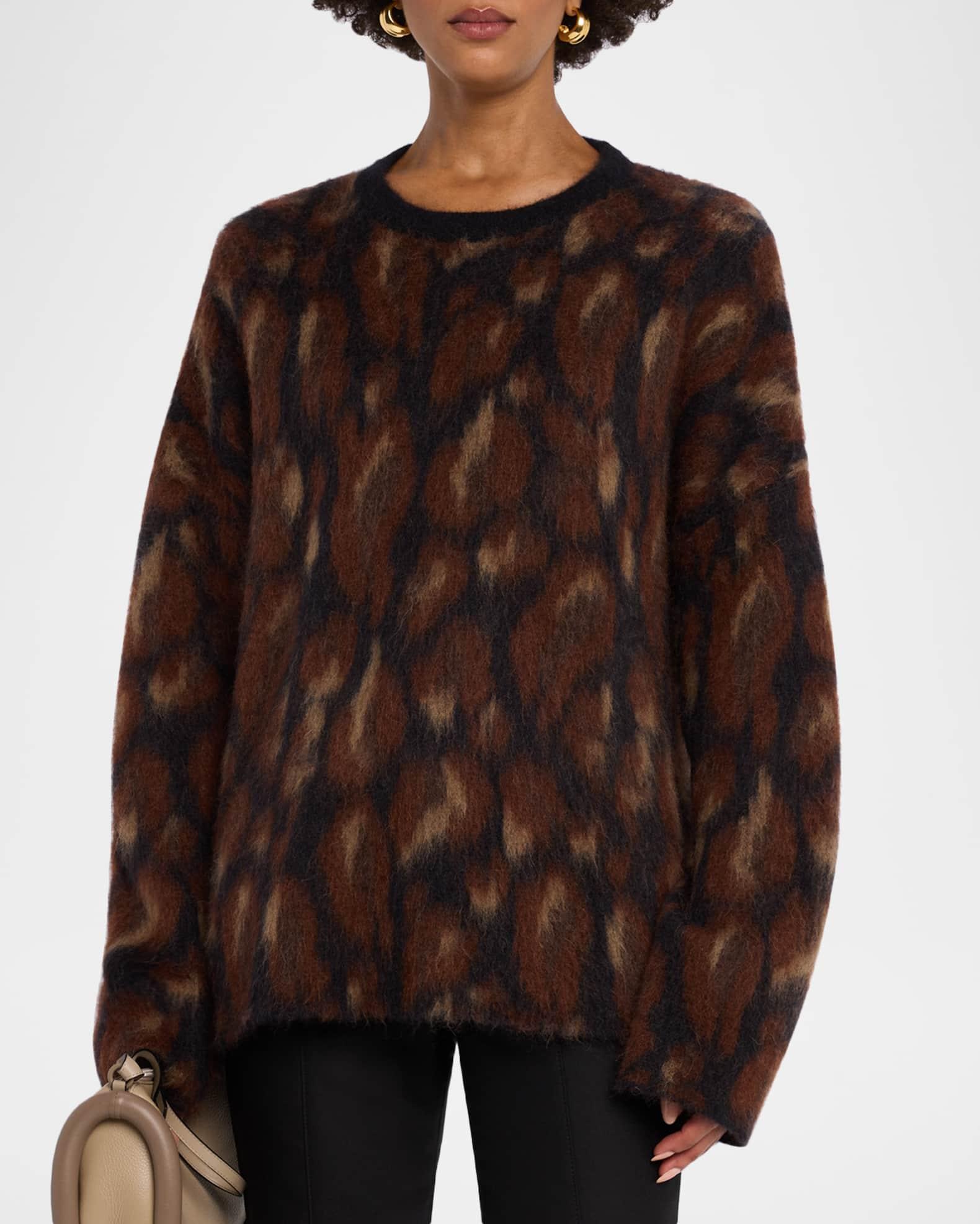 Oversized Leopard Jacquard Crewneck Sweater Product Image