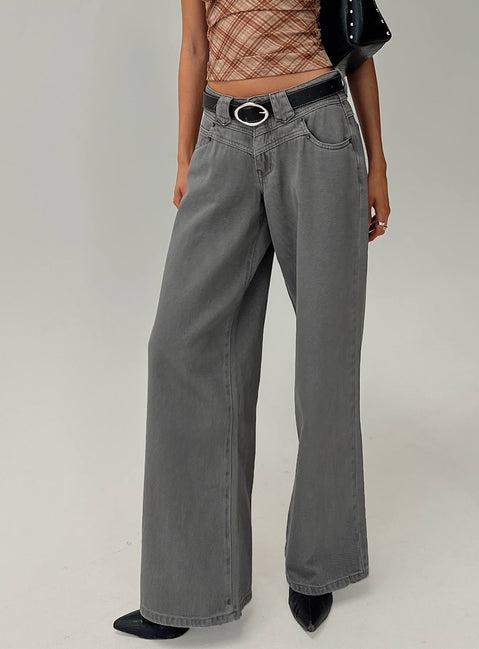 West Side Mid Rise Wide Leg Jeans Grey Wash Product Image