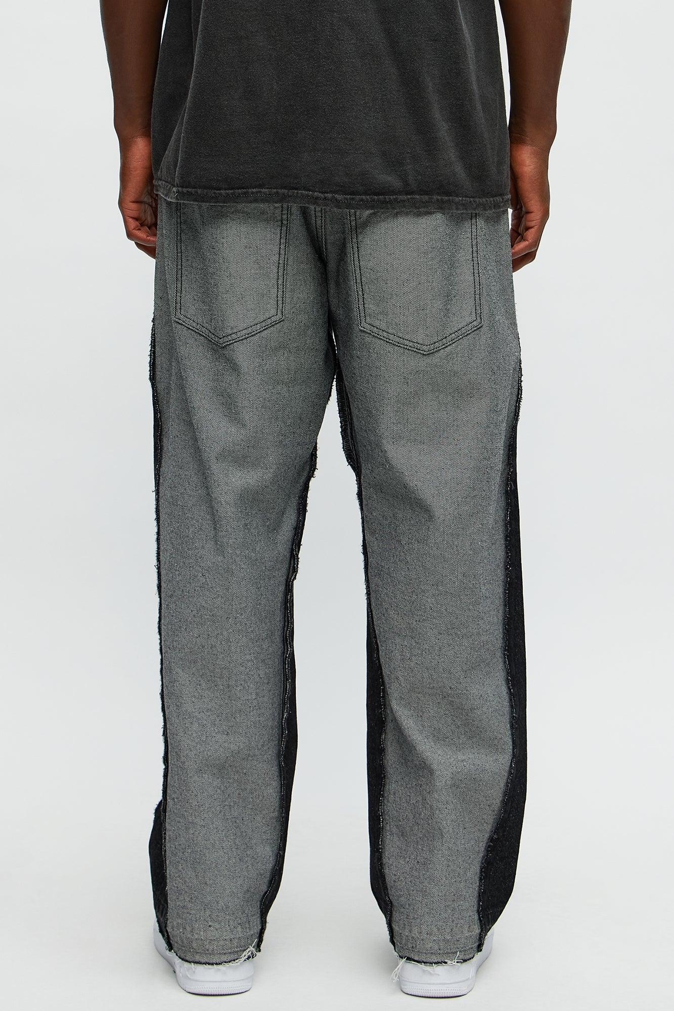 Baggy Double Waisted Panel Jeans - Black/combo Male Product Image
