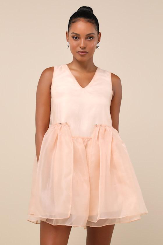 Bloom Blush Pink Organza Stud Tie-Back Ribbon Mini Dress Product Image
