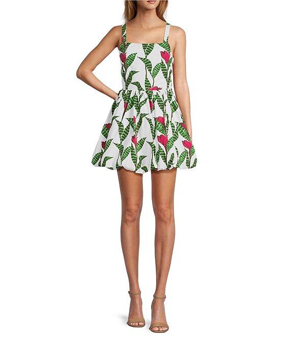 Layered With Love Poplin Floral Print Square Neck Sleeveless Bubble Hem A-Line Mini Dress Product Image