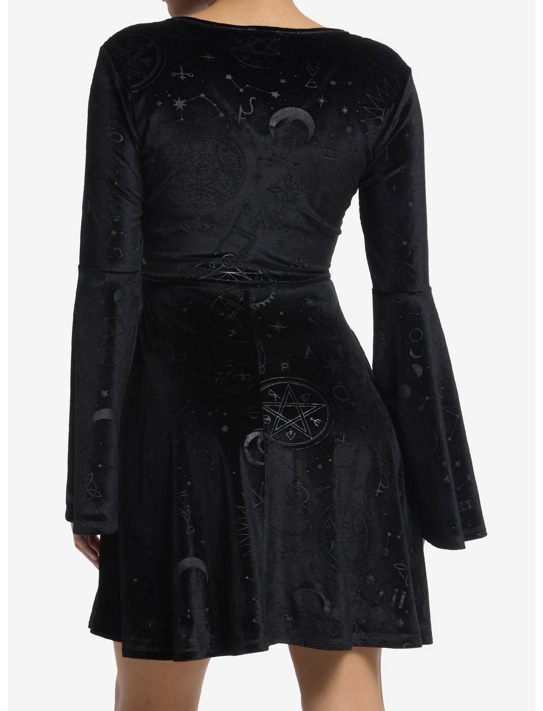 Cosmic Aura Black Celestial Velvet Bell Sleeve Dress Product Image