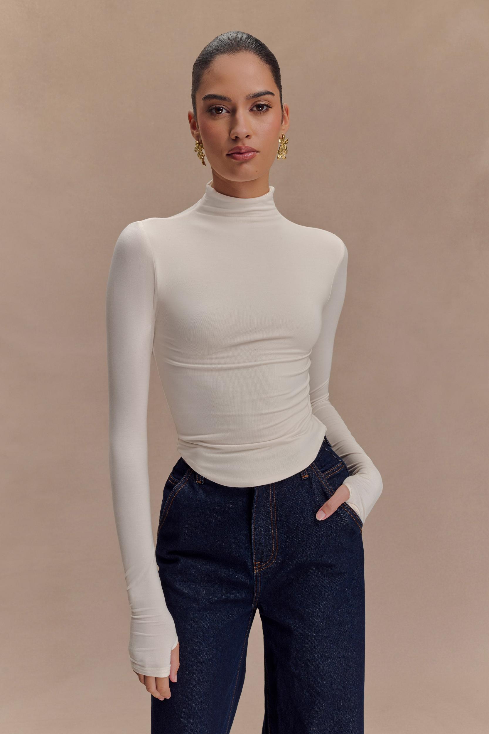 Ember Modal Long Sleeve High Neck Top - Ivory Product Image