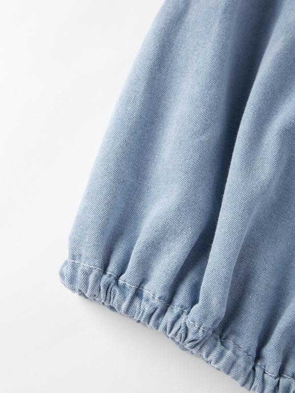 Vintage Dual Pocket Drawstring Denim Blouses&Shirts Product Image