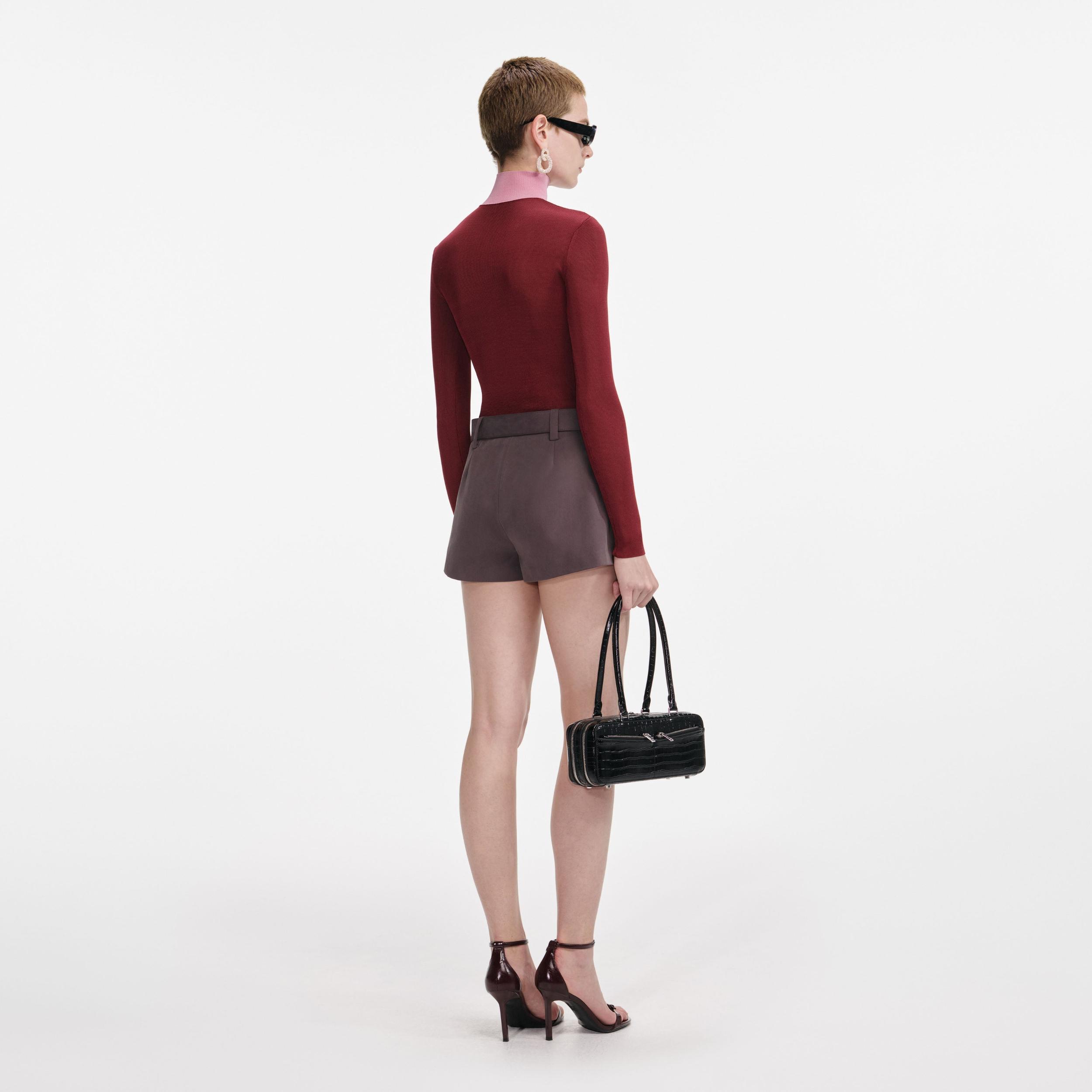 Burgundy Contrast Viscose Knit Top Product Image