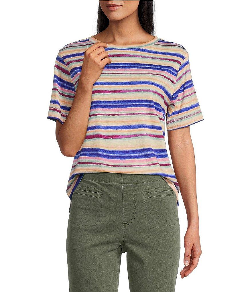 Westbound Coastal Stripe Short Sleeve Crew Neck Top Product Image