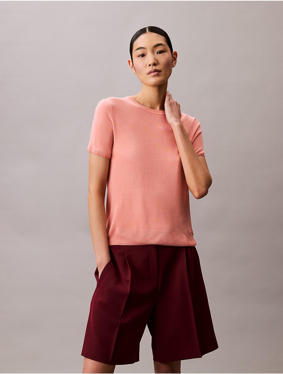 Calvin Klein Womens Viscose Short Sleeve Sweater - Orange Product Image