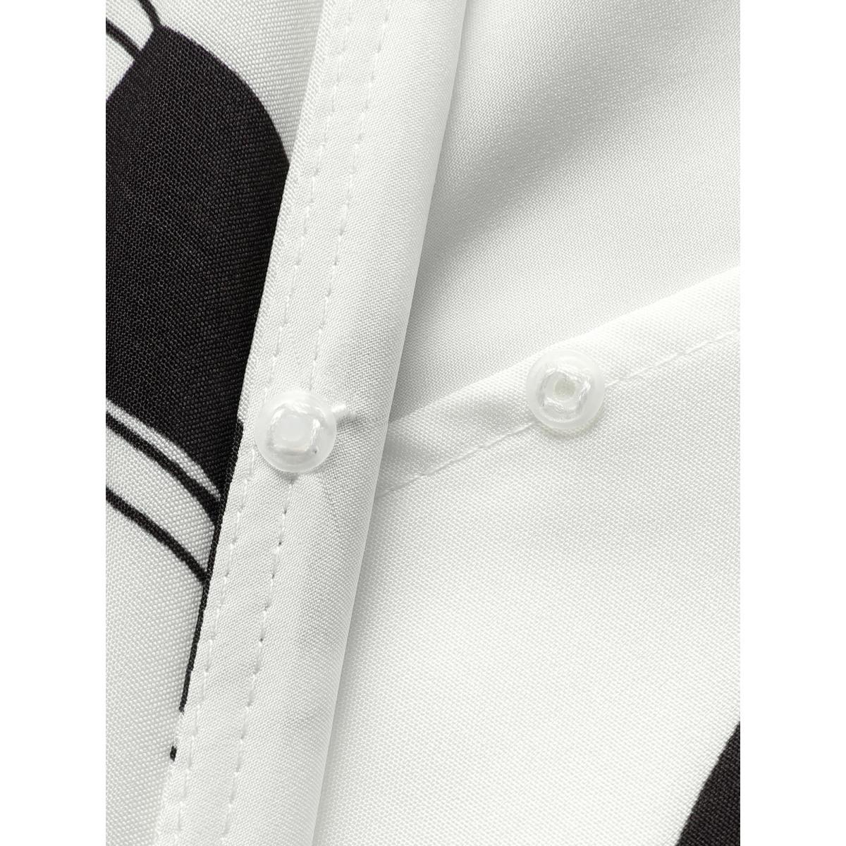 Plus Size Geometric Overlap Collar Belted Midi Dress White Women At the Office Belted Overlap Collar Half Sleeve Curvy BloomChic 14-16/1X Product Image