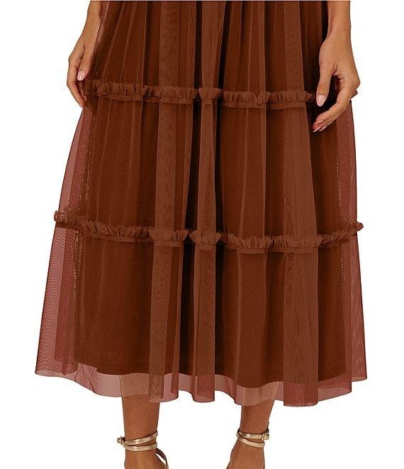 Adrianna by Adrianna Papell Knit Mesh Square Neck Sleeveless Tiered Ruffle Midi Dress Product Image