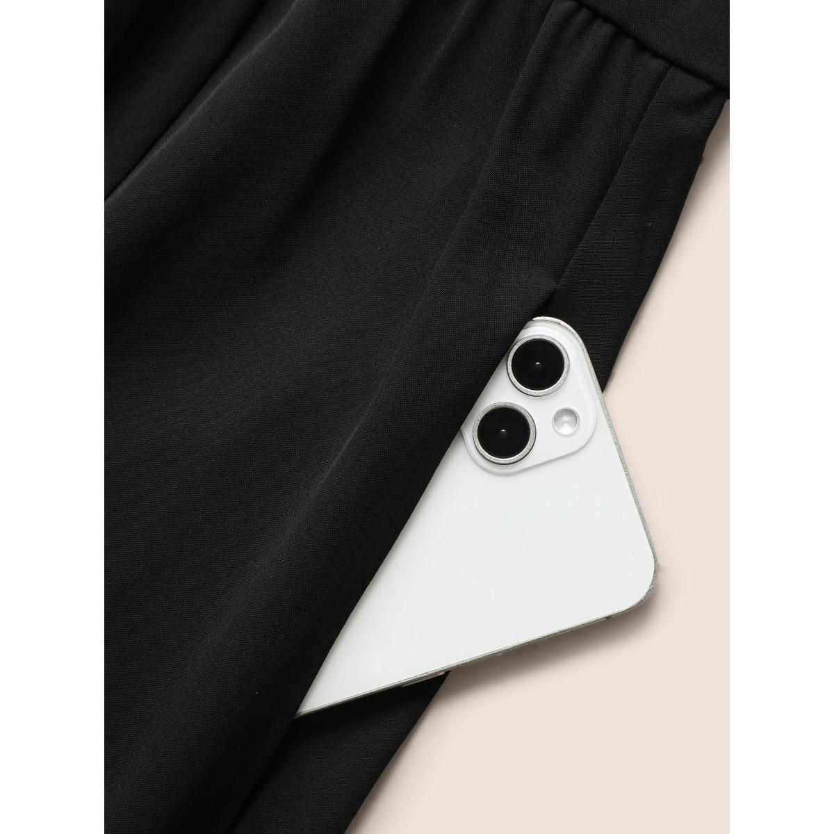 Plus Size Solid Tassel Trim Split Hem Cami Dress Black Women Resort Wraparound straps V-neck Sleeveless Curvy BloomChic 26/4X Product Image