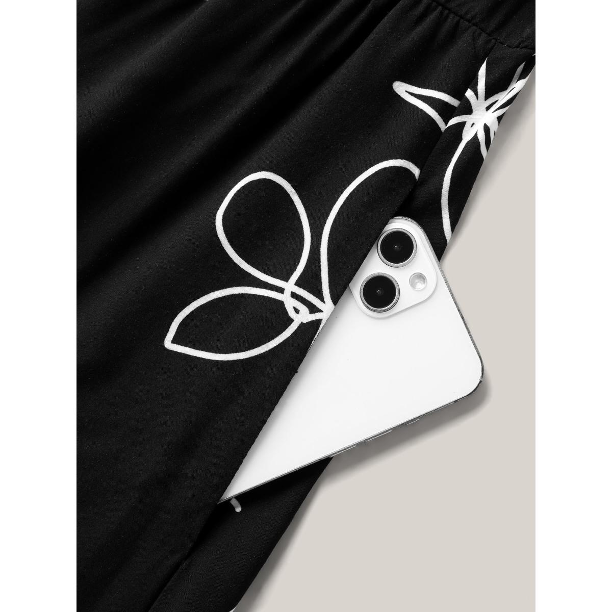 Plus Size Rayon Floral Stretchy Waist Midi Dress BlackFlower Women Timeless Heart neckline Sleeveless Curvy BloomChic 26/4X Product Image