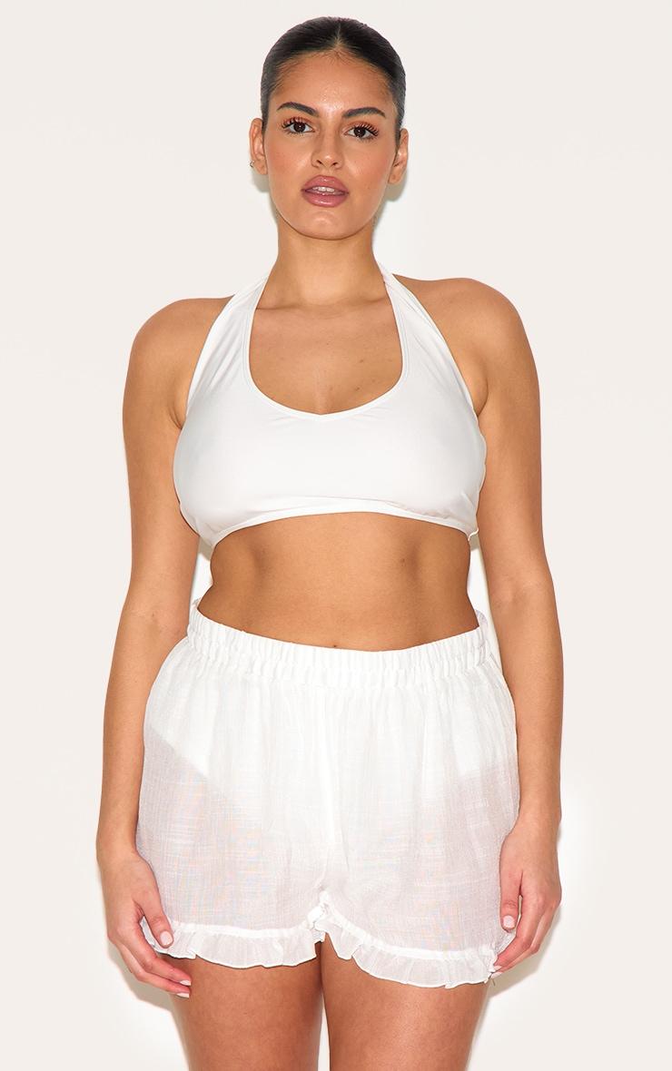 Plus White Frill Edge Textured Shorts Product Image