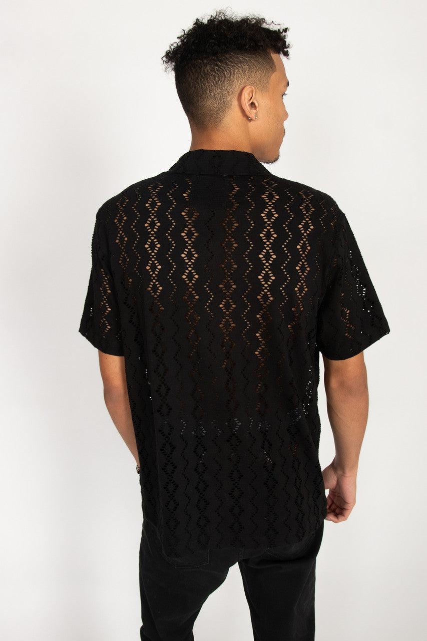 Laser Cut Diamond Pattern Button Up Shirt Product Image