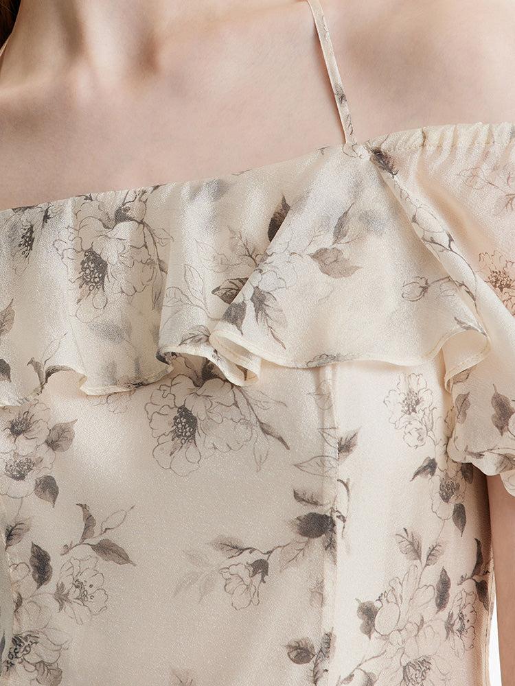 Halter Neck Lace-up Print Midi Dress Product Image