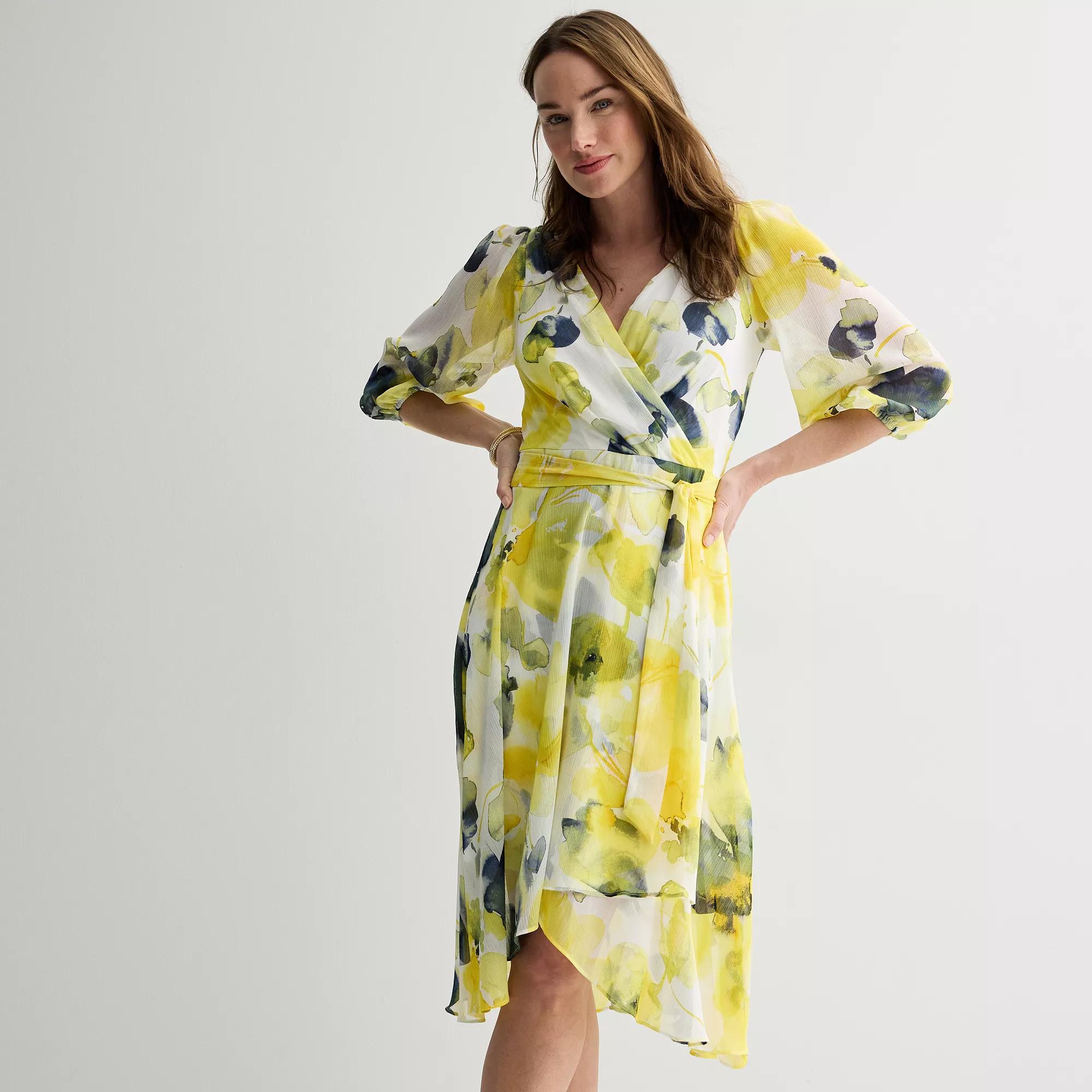 Women's Harper Rose Printed Wrap Dress, Size: 10, Yellow Team Product Image