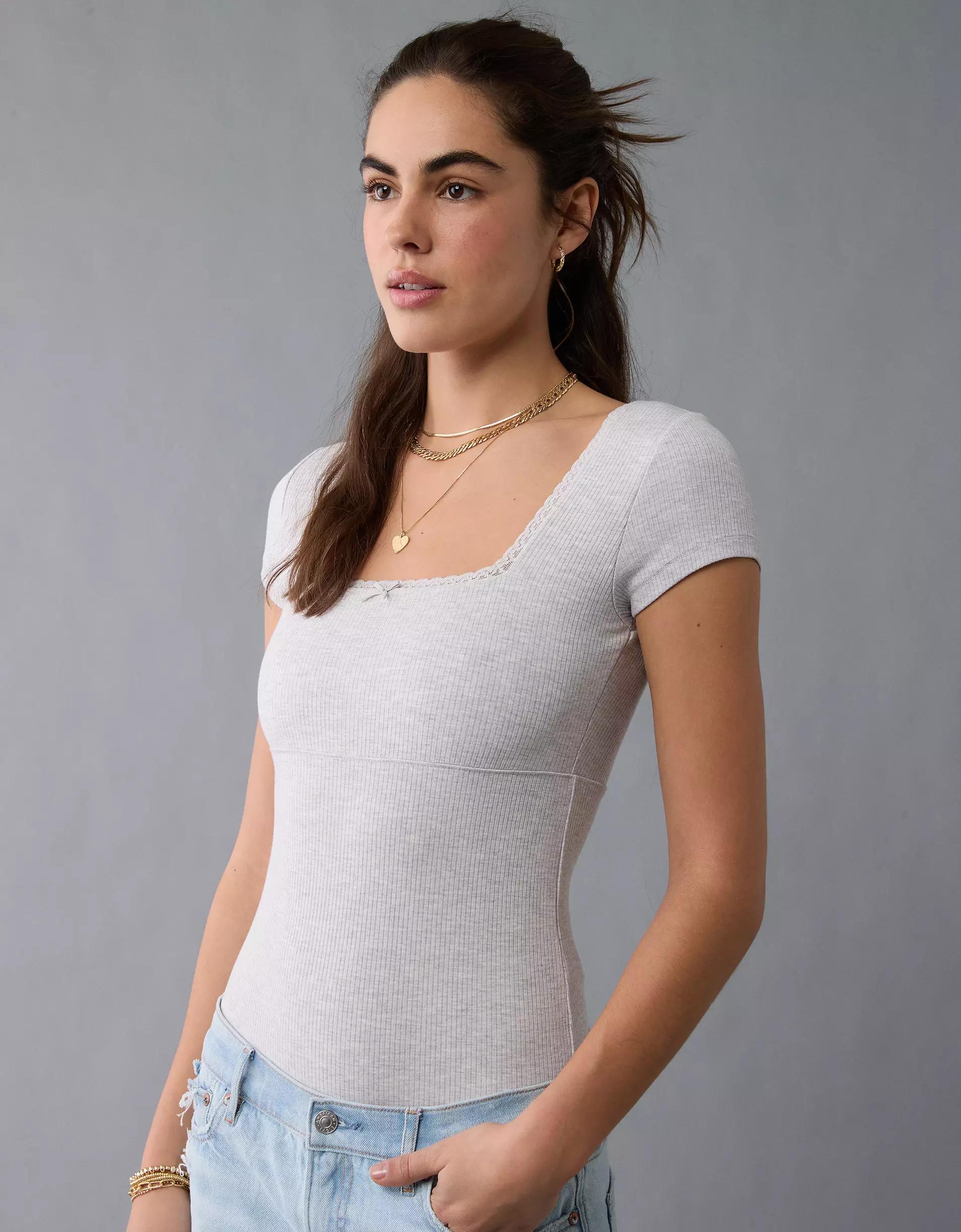 AE Short Sleeve Square Neck Bow Bodysuit Product Image