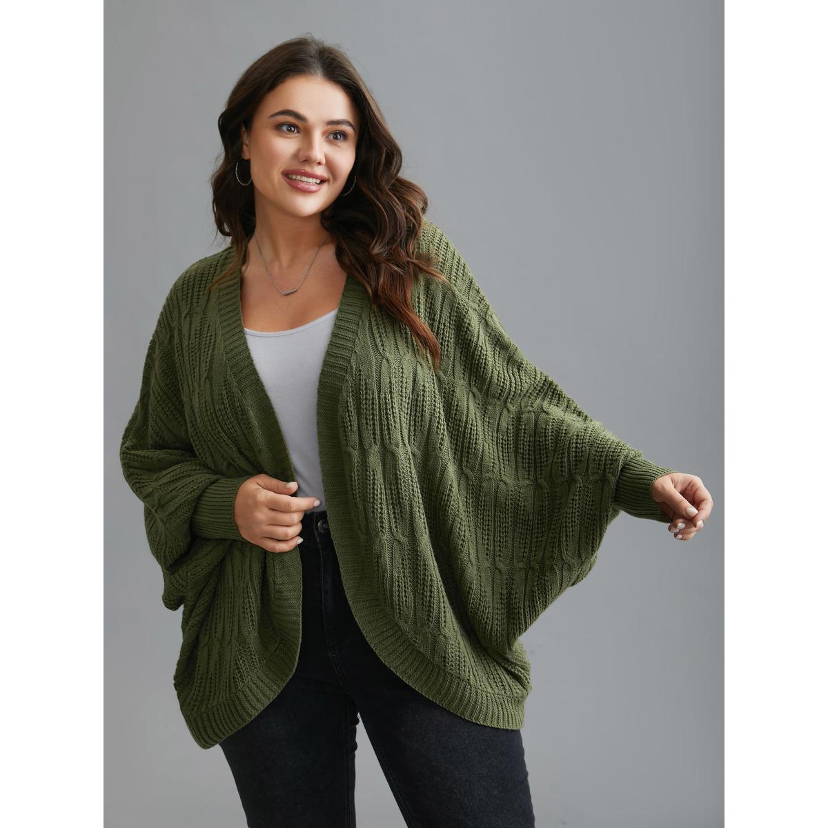 Plus Size Curved Open-Front Dolman Sleeve Knit Cardigan Moss Women Casual Loose Long Sleeve Everyday Cardigans BloomChic 14-16/1X Product Image