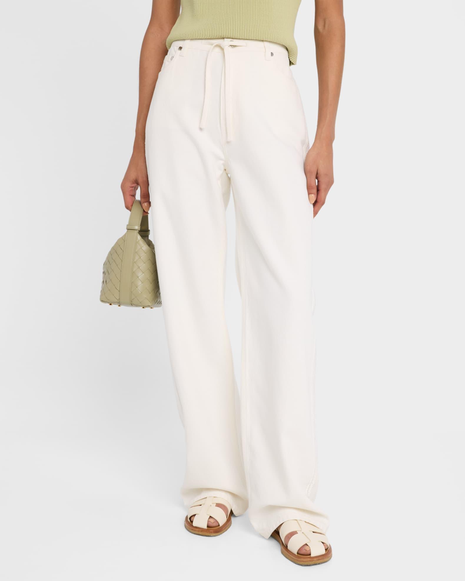 Dunn Drawstring Wide-Leg Jeans with Crochet Trim Product Image