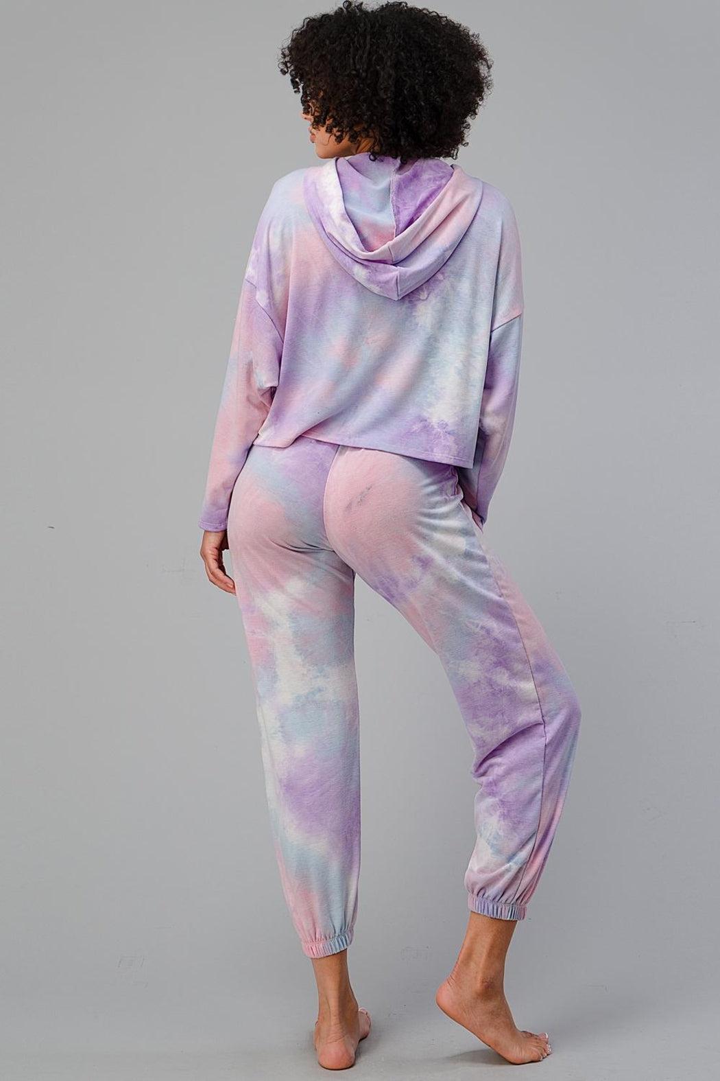 Tie Dye Hooded Sweat Shirts Jogger Lounge Wear Set Product Image