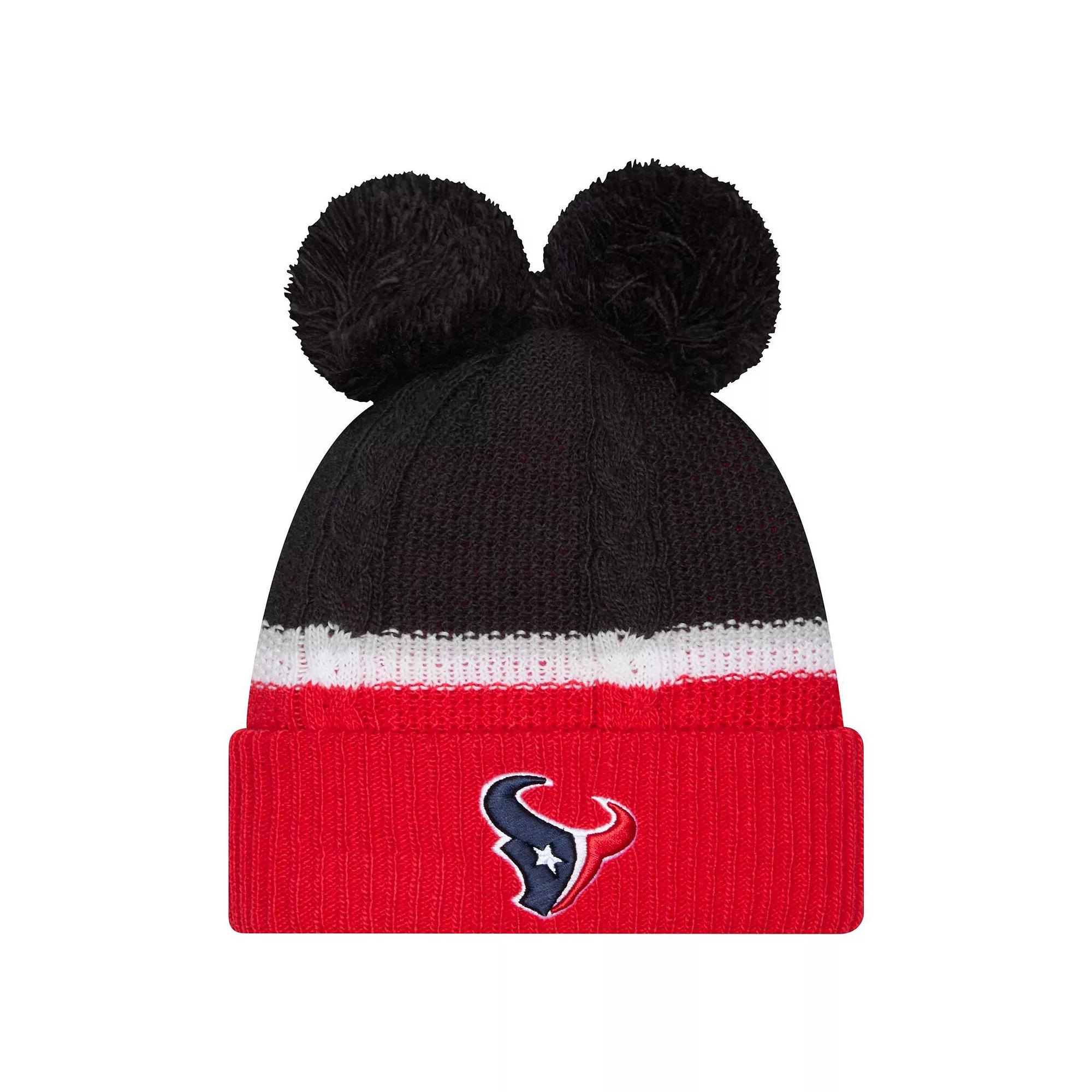Women's New Era  Navy Houston Texans Double Bubble Cuffed Knit Hat with Poms, Blue Product Image