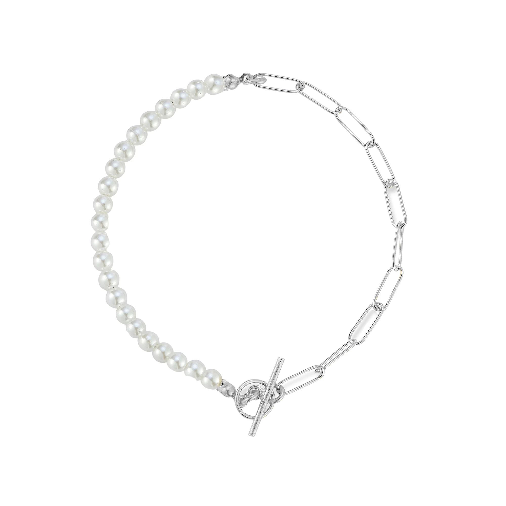Sunkissed Sterling Sterling Silver Freshwater Cultured Pearl Chain Link Toggle Bracelet, Women's, Size: 7", Silver Tone Product Image